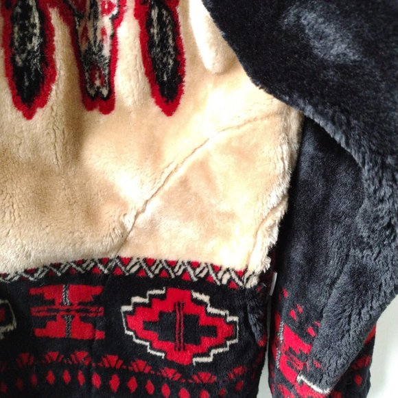 Sherpa Fleece Tribal Jacket Native American Faux Mouton Fur Zip Vintage Fleece - Picture 3 of 9